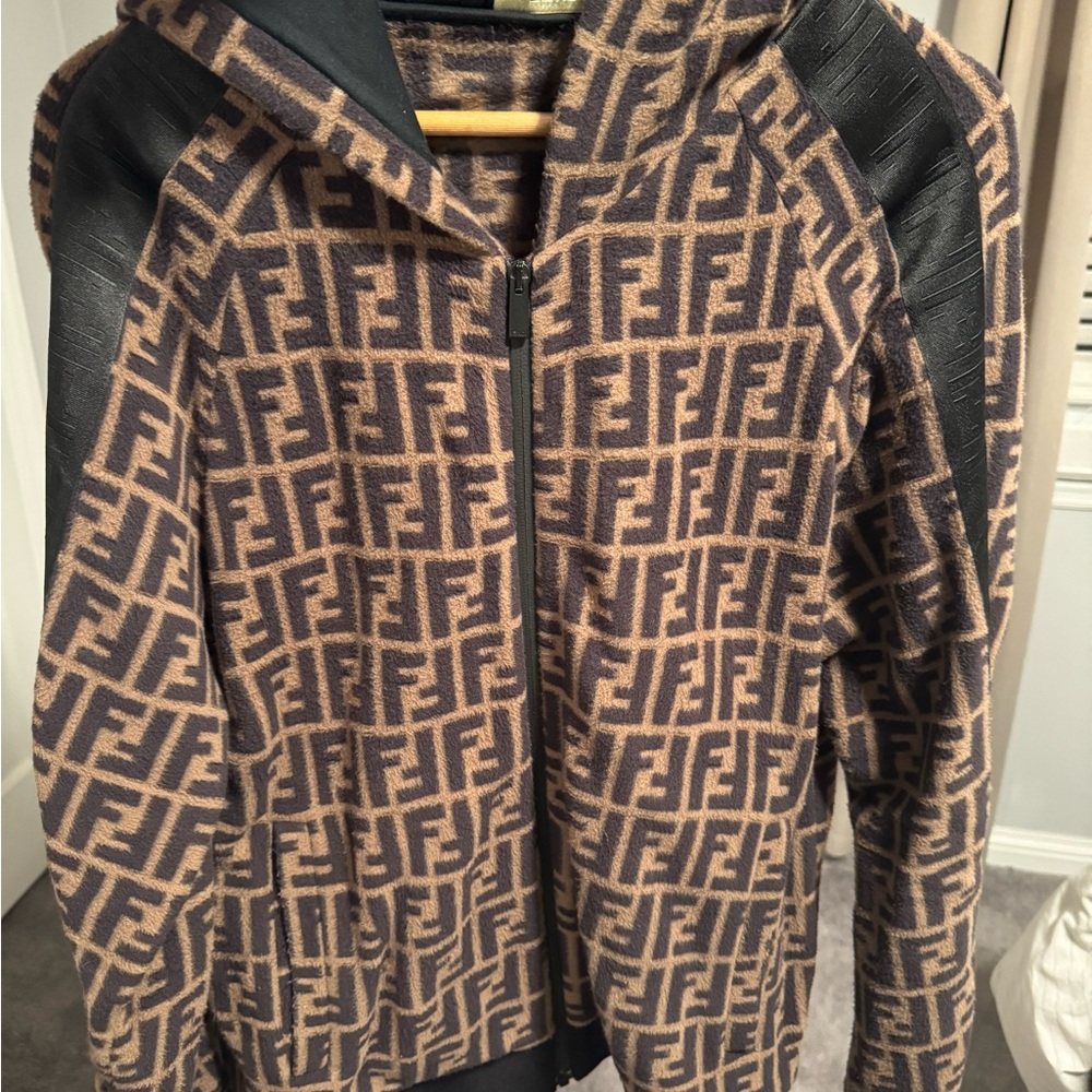Fendi Black and Brown Monogram Hooded Jacket